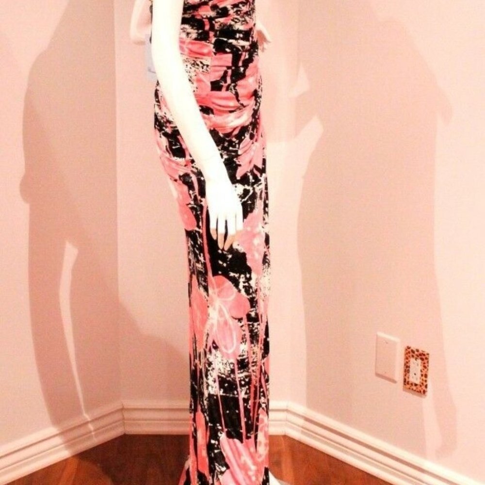 BLUMARINE Shoulder RUNWAY Long GOWN Slit DRESS Pink FLORAL Italy ( XS ) - Picture 4 of 13